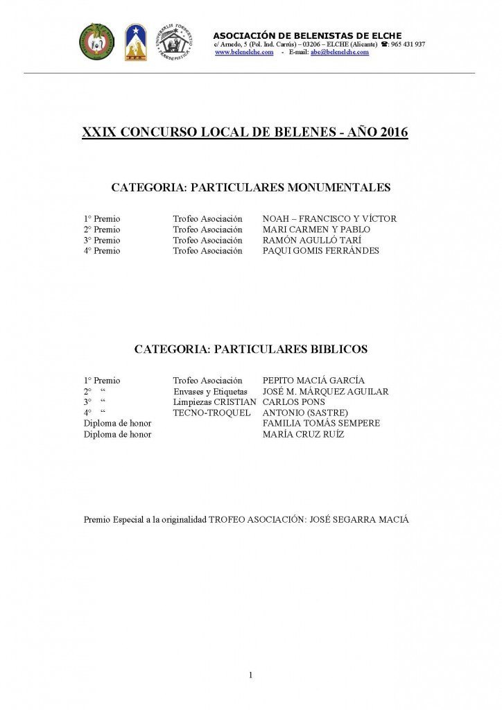 XXIX CONCURSO LOCAL DE BELENES 2016